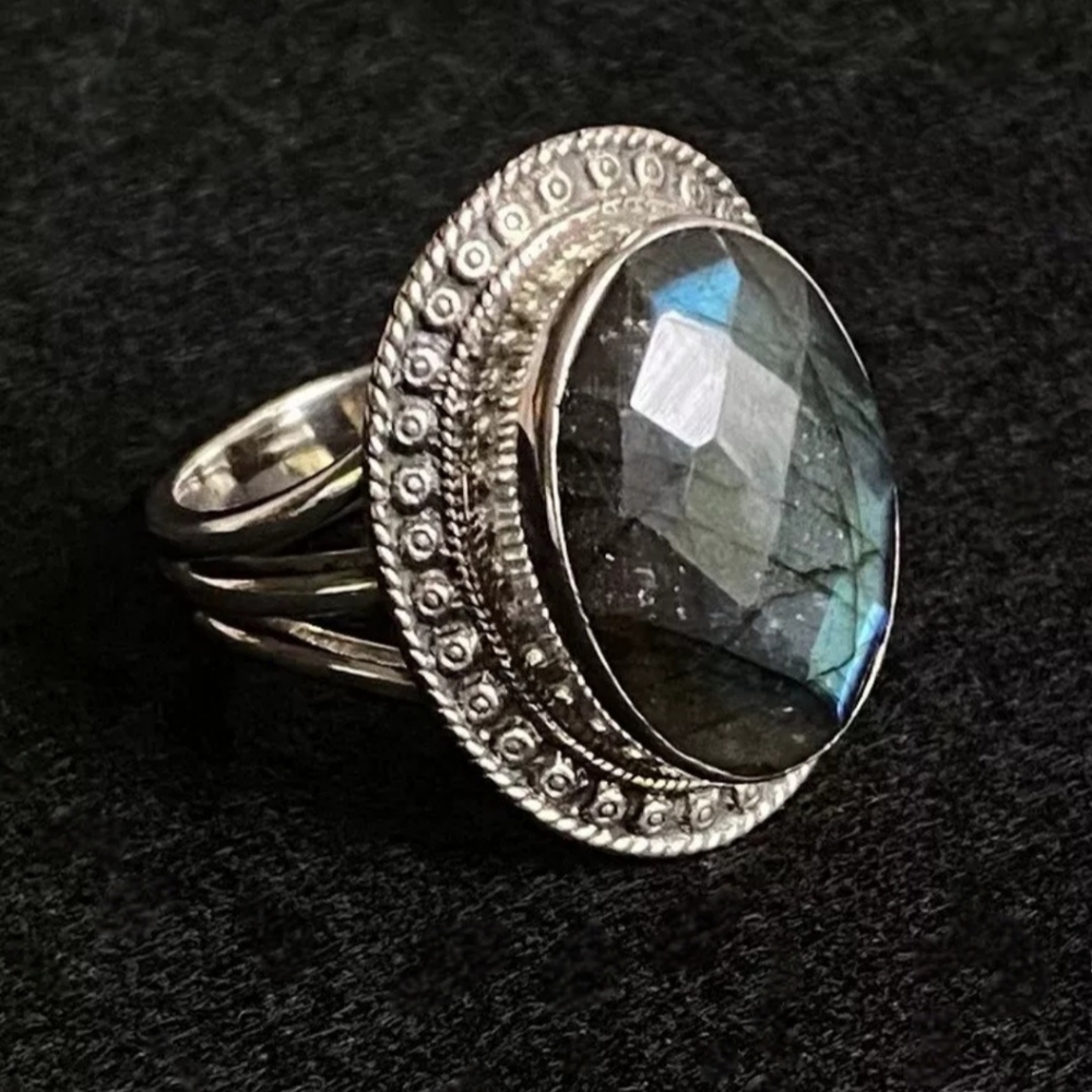 NICKY BUTLER 925 Sterling Silver Labradorite Solitaire Designer NB Ring Size 7